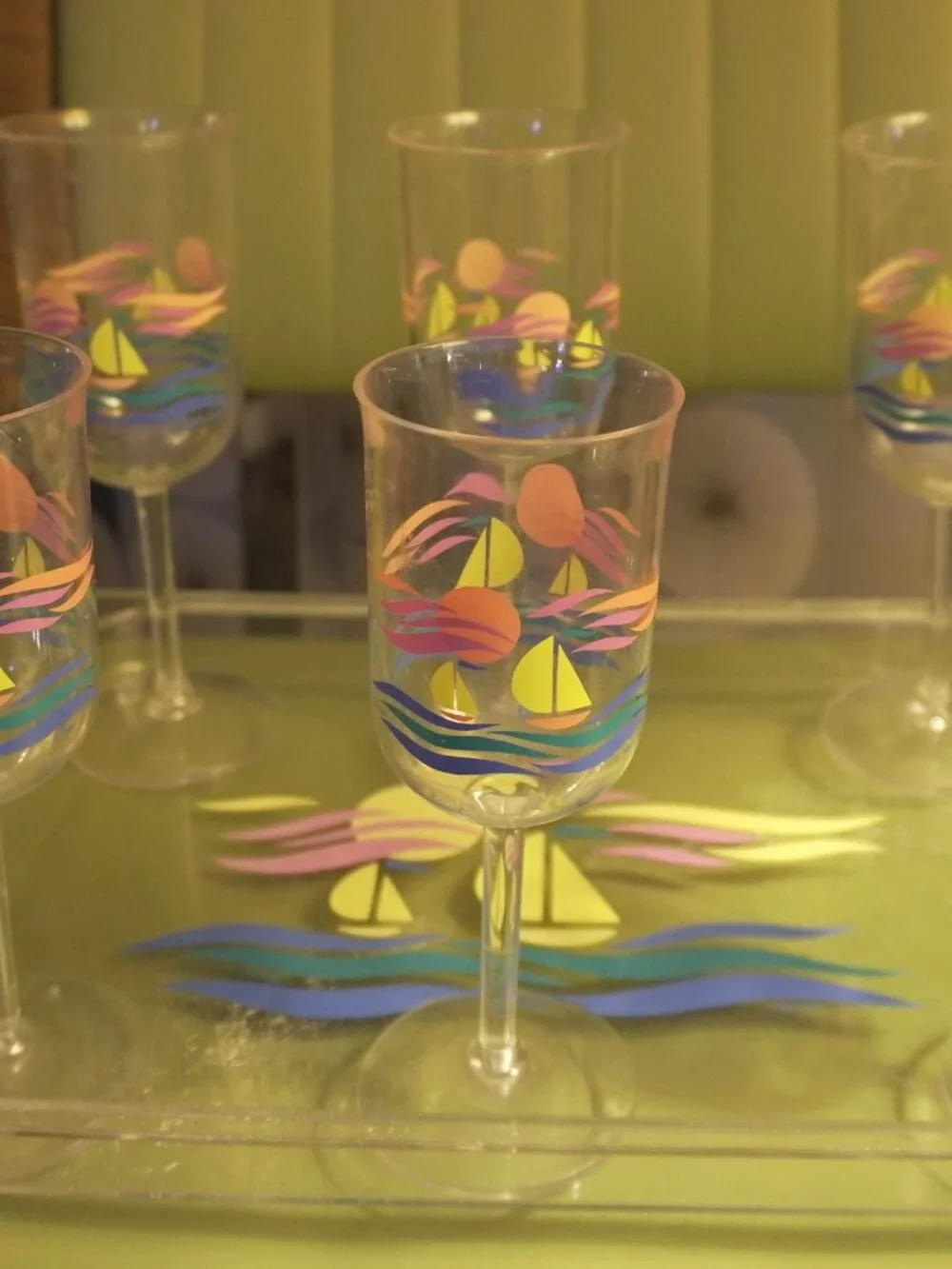 1986 Lucite Plastic 7-piece Poolside Cocktail Set with Tray and Cups